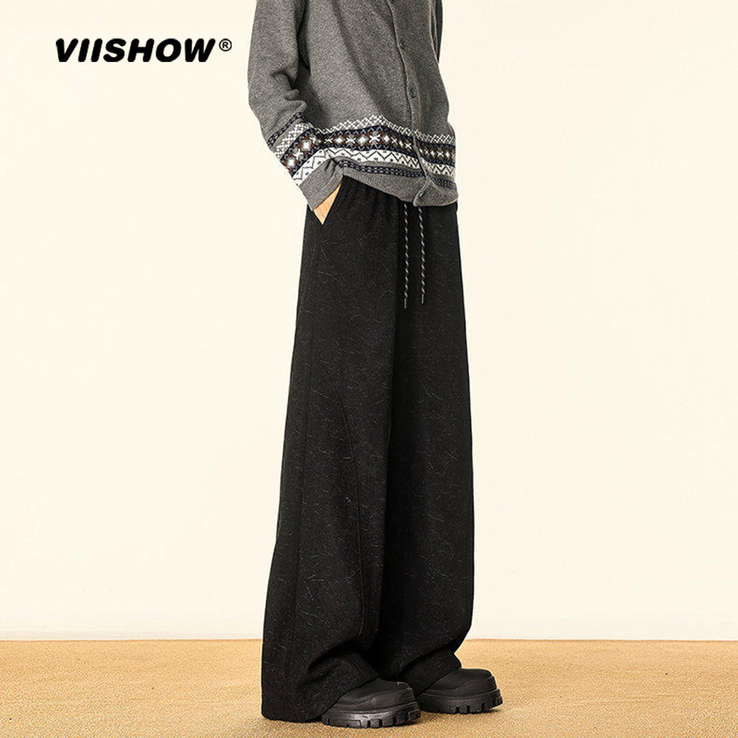 VIISHOW美式复古休闲裤男秋冬运动裤子宽松垂感微喇高街直筒裤