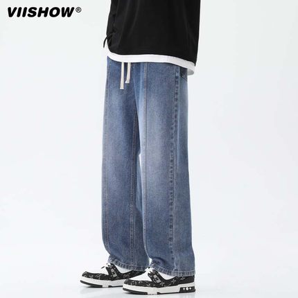 VISHOW美式宽松直筒裤水洗渐变色牛仔裤男高街休闲ins潮流长裤子