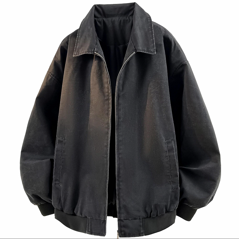 PRESSURE水洗做旧基础简约美式复古休闲宽松翻领夹克外套男女同款