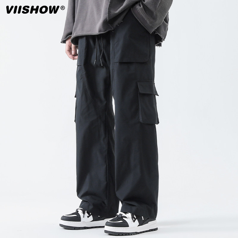 VIISHOW机能工装裤男大码宽松直筒阔腿美式潮牌男生秋季休闲长裤