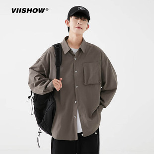 美式 viishow襯衫 男士 高級港風免燙工裝 春秋純色外套襯衣 復古長袖