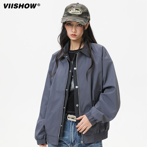 VIISHOW美式拼接夹克外套男2026年春季新款防风防水休闲翻领茄克