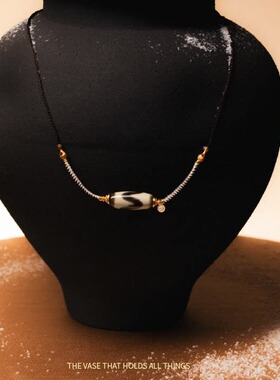 黑色虎牙天珠项链38女神节礼物送女友生日礼物送妈妈