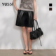 2026新款 子高级复古老钱风黑色热裤 春季 女短裤 高腰休闲皮裤 YUSSI