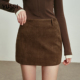 YUSSI轻奢麂皮绒A字短裙女秋冬打底短裙子复古百搭高腰显瘦半身裙