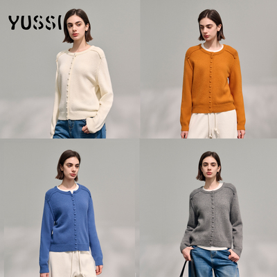 YUSSI多色绵羊毛圆领针织开衫
