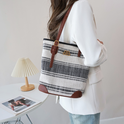 玛莎帆布特特包条纹子母单肩包