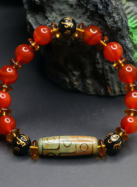 眷钰 天珠手链六字箴言红玛瑙手串玉髓工厂直播代发S1122562