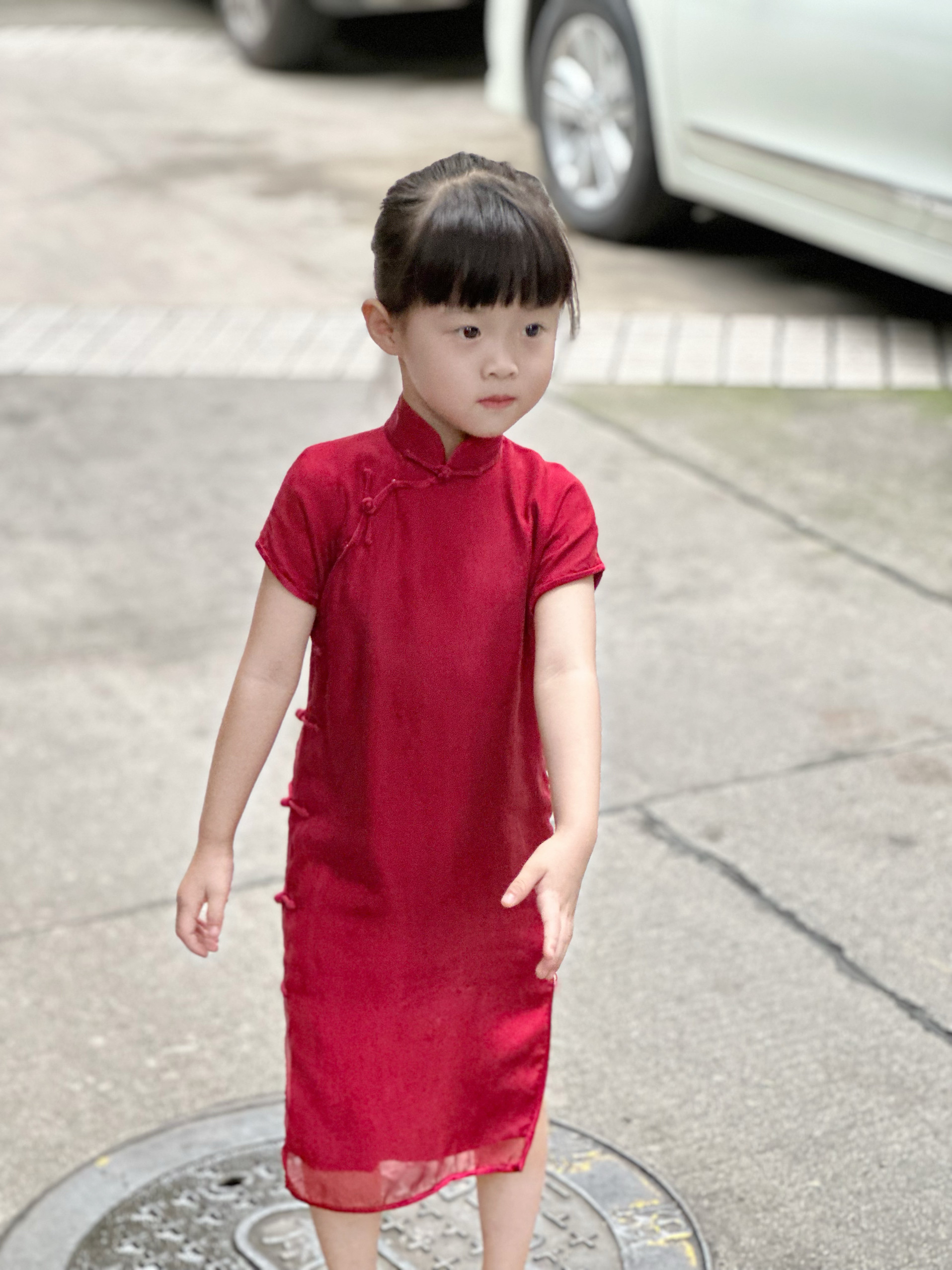 中国风女童真丝纱旗袍2024夏季新款儿童裙子女宝宝复古红色连衣裙