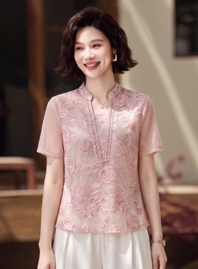 妈妈装套装衬衣洋气减龄T恤衣服