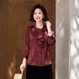 中年妈妈秋装长袖衬衫2026新款时尚小衫洋气中老年女装上衣服套装