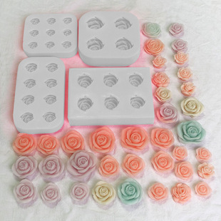 六连玫瑰花液态硅胶模具翻糖蛋糕装饰模 DIY烘焙巧克力香薰蜡烛模