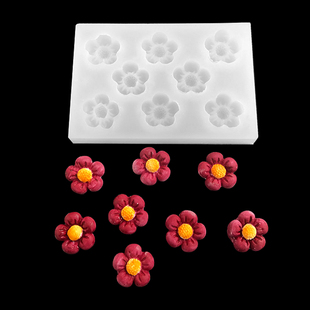 夏季五瓣花朵花蕊造型硅胶模具热卖款奶油巧克力翻糖蛋糕配件
