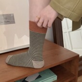 美拉德ins东大门撞色罗口条纹袜秋冬季 日系堆堆袜中筒袜女生袜子