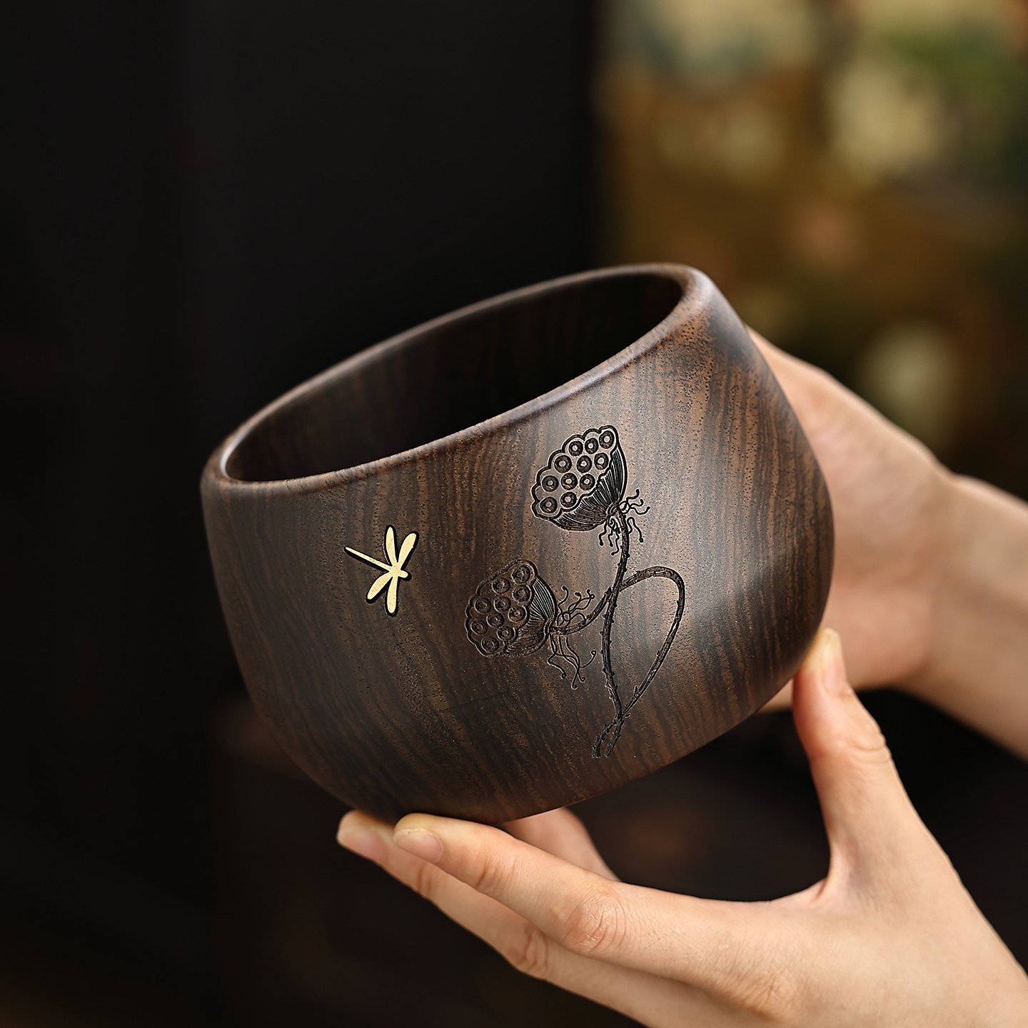 茶洗黑檀实木收纳茶杯大容量