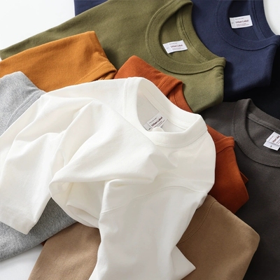 320g美棉粗犷三本针全棉滚领重磅 纯色圆筒无缝桶织短袖T恤男女