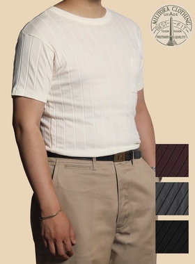 Militora105软糯亲肤落针罗纹合身口袋纯棉休闲复古坑条夏季T恤