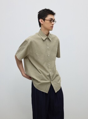 sotnr. 「橡木苔」复古格纹翻领弧摆廓形夏季休闲纯棉短袖衬衫