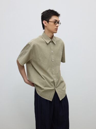 sotnr. 「橡木苔」复古格纹翻领弧摆廓形夏季休闲纯棉短袖衬衫
