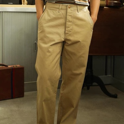 Remains 40年代阔腿宽松直筒Chino经典美式复古卡其长裤 男女款