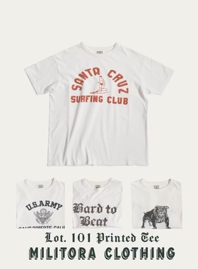 Militora101印花短袖复古咔叽宽松合身夏季重磅圆领白T恤衫