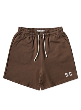 现货SOFT CONTAINER 棕咖色宽松抽绳卫裤短裤透气毛圈棉简约 男女