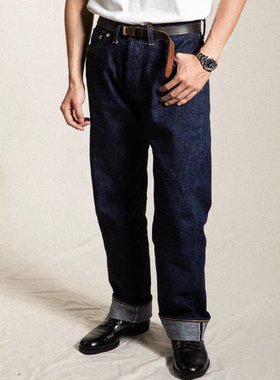 MILITORA47801秋冬新款美式复古中高腰直筒赤耳原色五袋牛仔裤