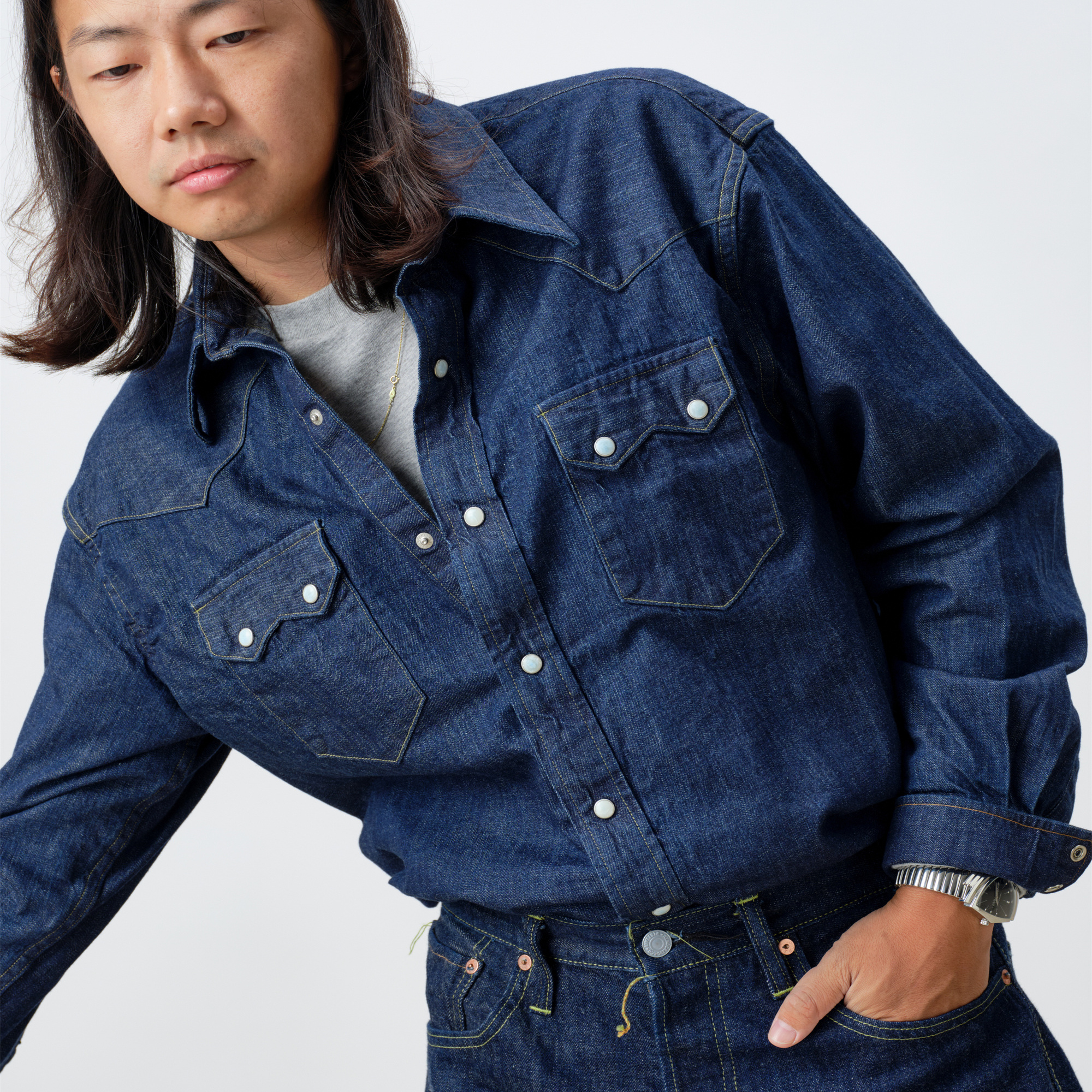 现货 REMOCREVO Denim Western Shirts 西部牛仔长袖衬衣复古