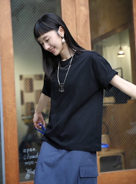 caicaicai 24SS黑色纯棉短袖T恤打底体桖衫