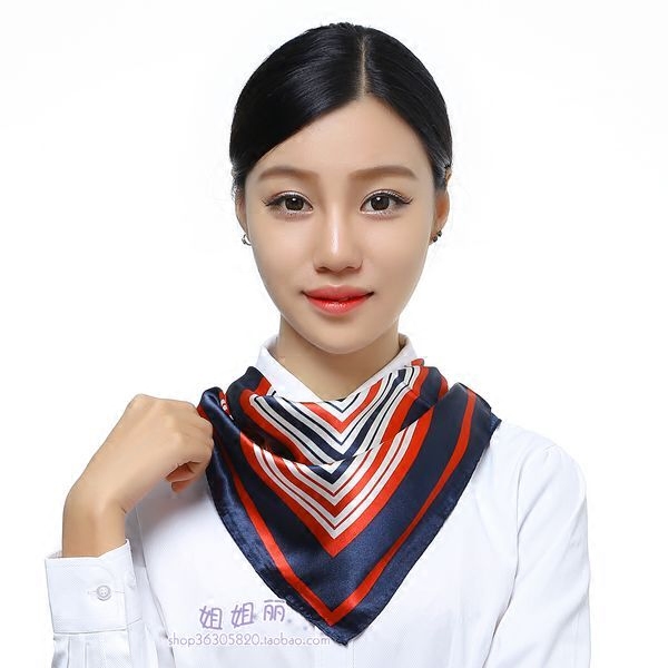 藏蓝红条纹春季前台工作服丝巾
