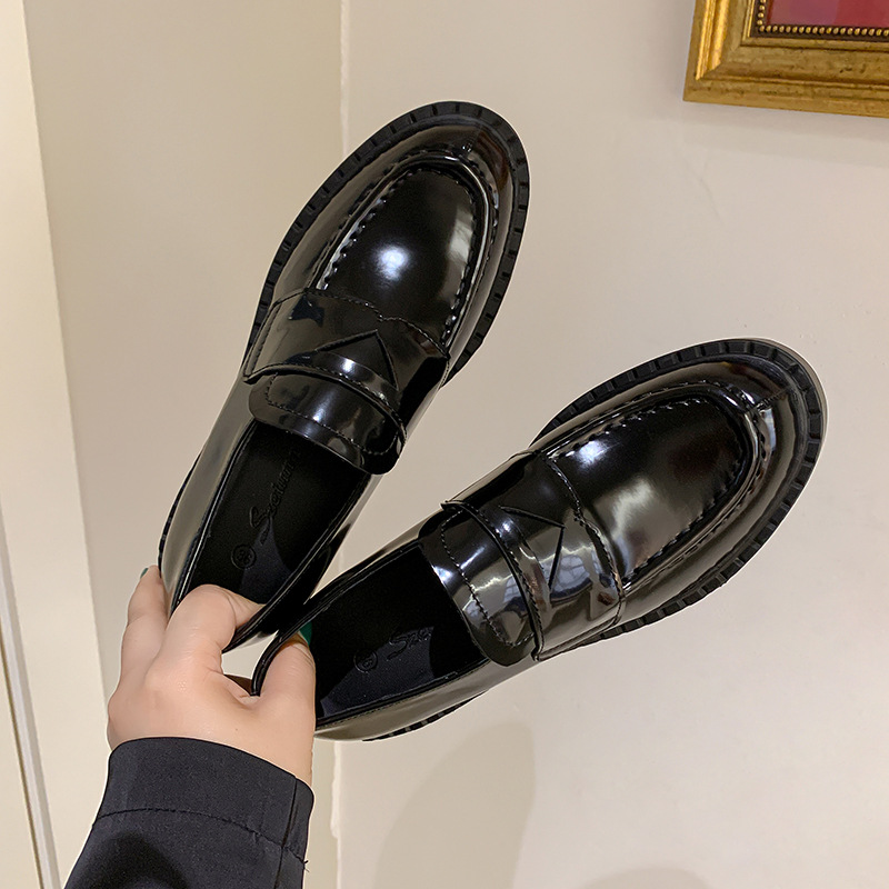 牛皮版粗跟乐福鞋英伦真皮小皮鞋