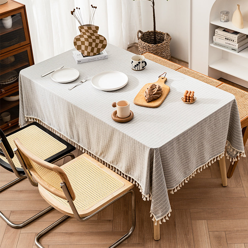 北欧布艺桌布棉i麻餐桌布小清新简约长方形书桌蓝色茶几布网红台