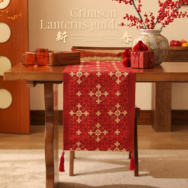 桌旗新年装饰节日布置红色餐桌氛围感餐厅长条餐边柜盖布电视柜