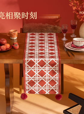 新年桌旗长条桌布圣诞氛围高级感红色喜庆节日装饰电视斗柜盖布