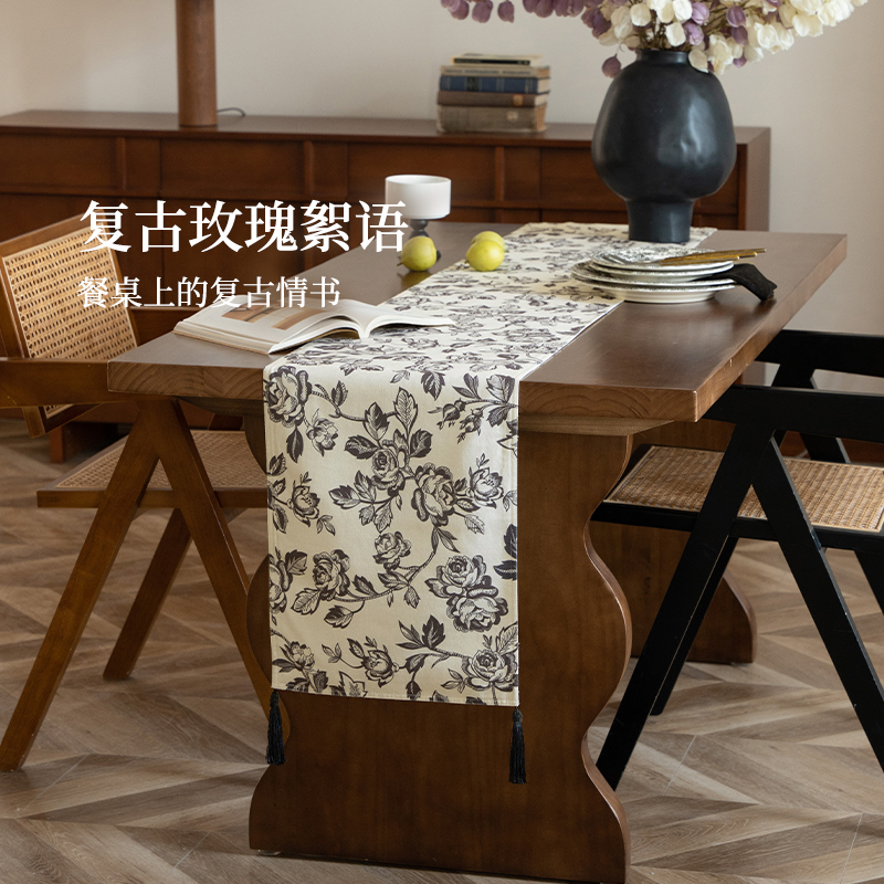 轻奢高端复古桌旗高级感长条桌布
