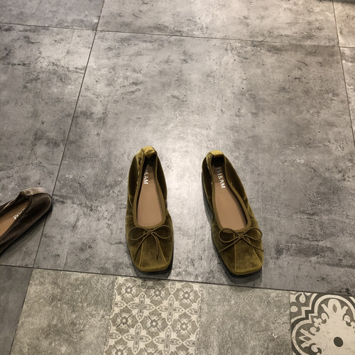 韩版方头蝴蝶结软底芭蕾鞋女款