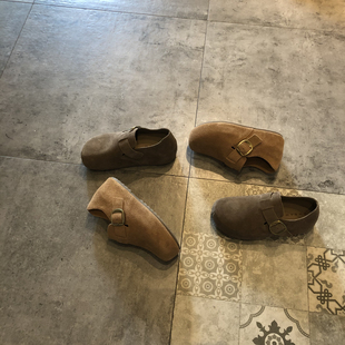 单鞋 2025新款 真皮一脚蹬皮带扣勃肯鞋 百搭圆头平底舒适女鞋 女 时尚