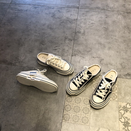 休闲厚底穆勒鞋帆布女鞋透气