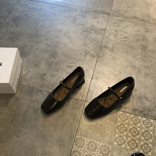 女小皮鞋 2025新款 單鞋 一字搭扣瑪麗珍鞋 時尚 百搭方頭淺口中跟女鞋