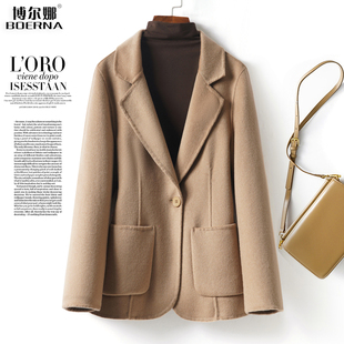 气质小个子加肥加大双面绒2026春毛呢大衣 西服修身 西装 外套女短款