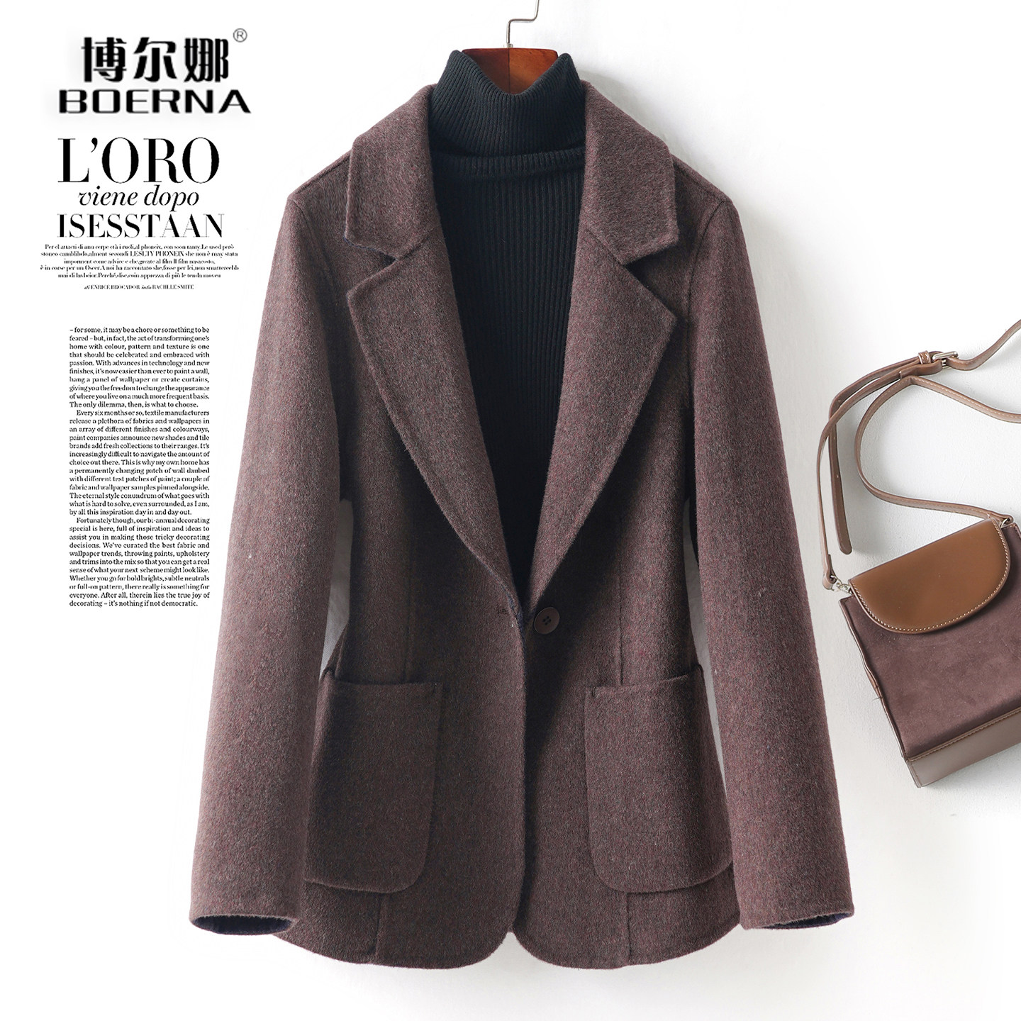 西装外套女士短款一粒扣加大码显瘦气质双面绒2026新款羊毛呢西服