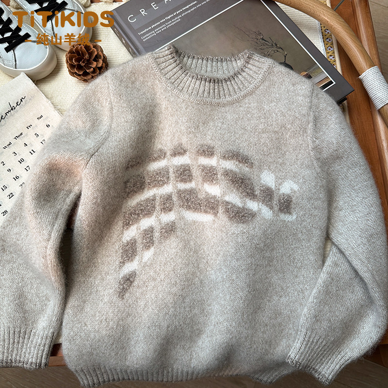 洪叶云台男童纯山羊绒衫女童秋冬季加厚款中大童宝宝男孩儿童毛衣