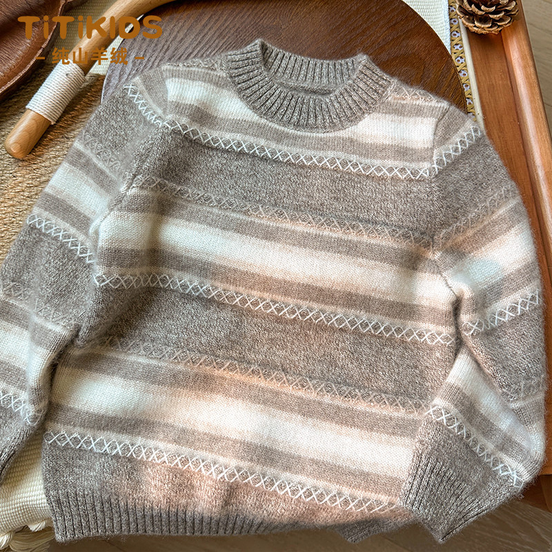 洪叶云台100%山羊绒韩版儿童羊绒衫秋冬季宝宝中小童男童加厚毛衣