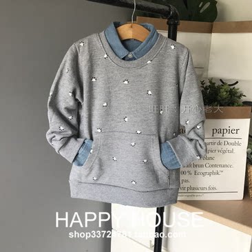 儿童秋装外贸单男女童灰色圆领套头卫衣小孩衣服瑕疵特价