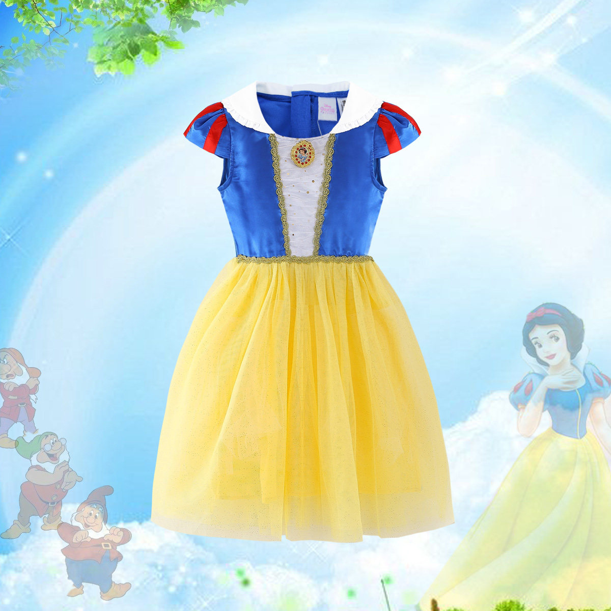 迪士尼白雪公主裙夏装演出服礼服裙蓬蓬纱裙子女童翼袖连衣裙新款