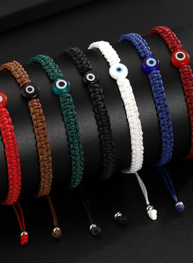 欧美跨境热销饰品蓝眼睛红绳手工编织可调节恶魔之眼手链厂家批发