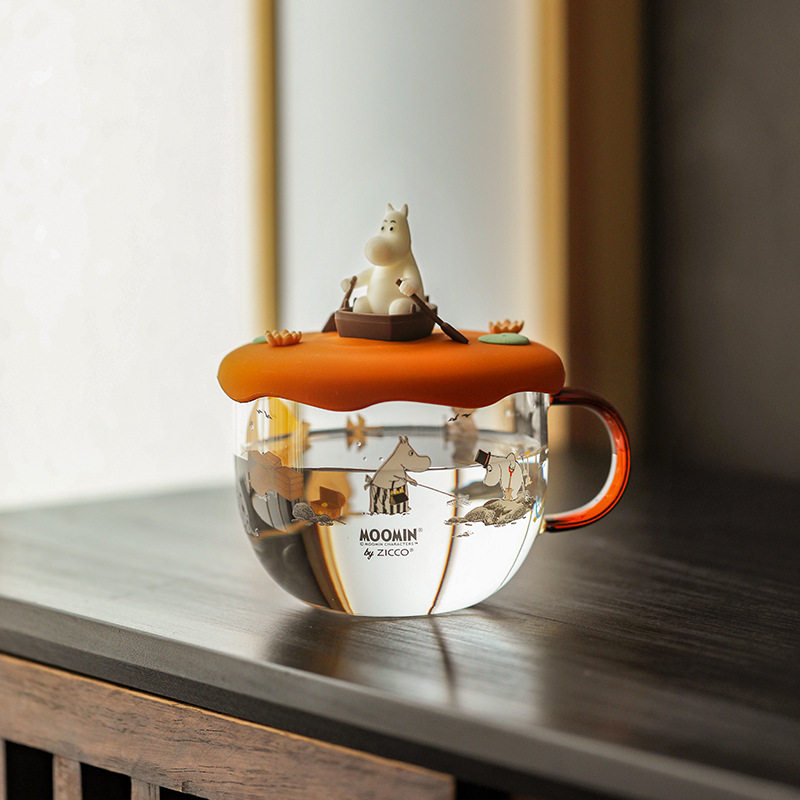 Moomin芬兰姆明玻璃咖啡杯带杯盖 可爱耐热马克杯子 圣诞礼物