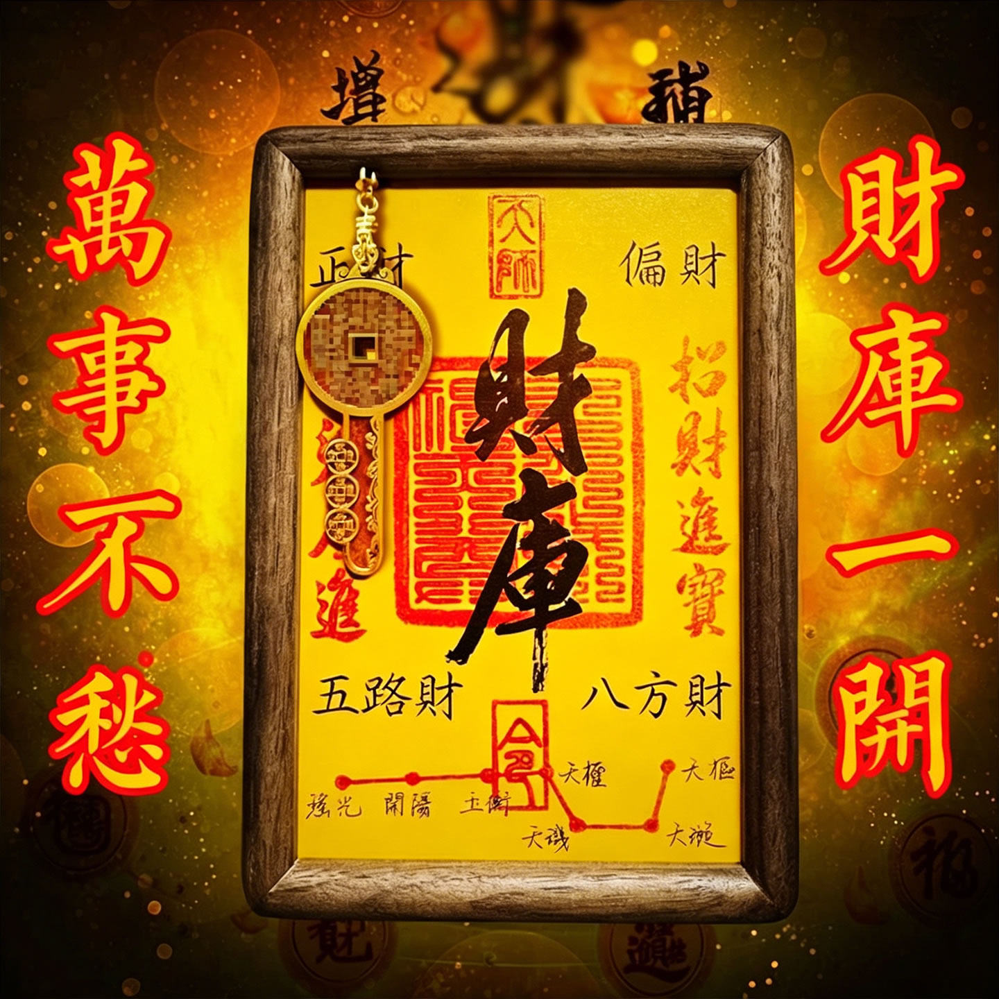 慈风阁原创财库相框开库金钥匙进门玄关摆台生肖招财进宝财位摆件