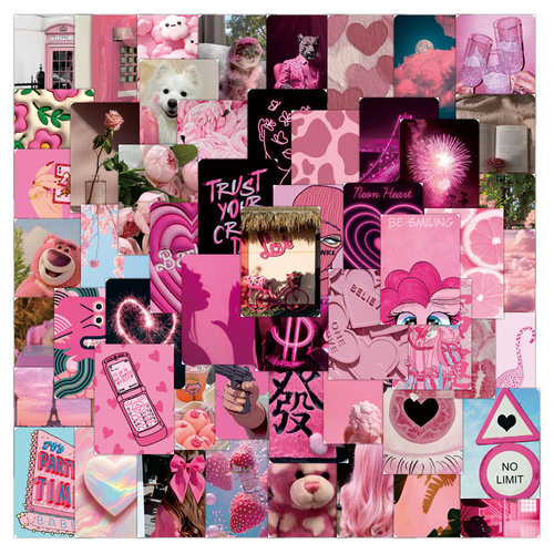 56张粉色PINK小清新Lovely INS风涂鸦贴纸防水文具手工sticker