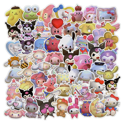 60张可爱三丽鸥卡通DIY手账贴纸行李箱手机壳防水文具装饰sticke
